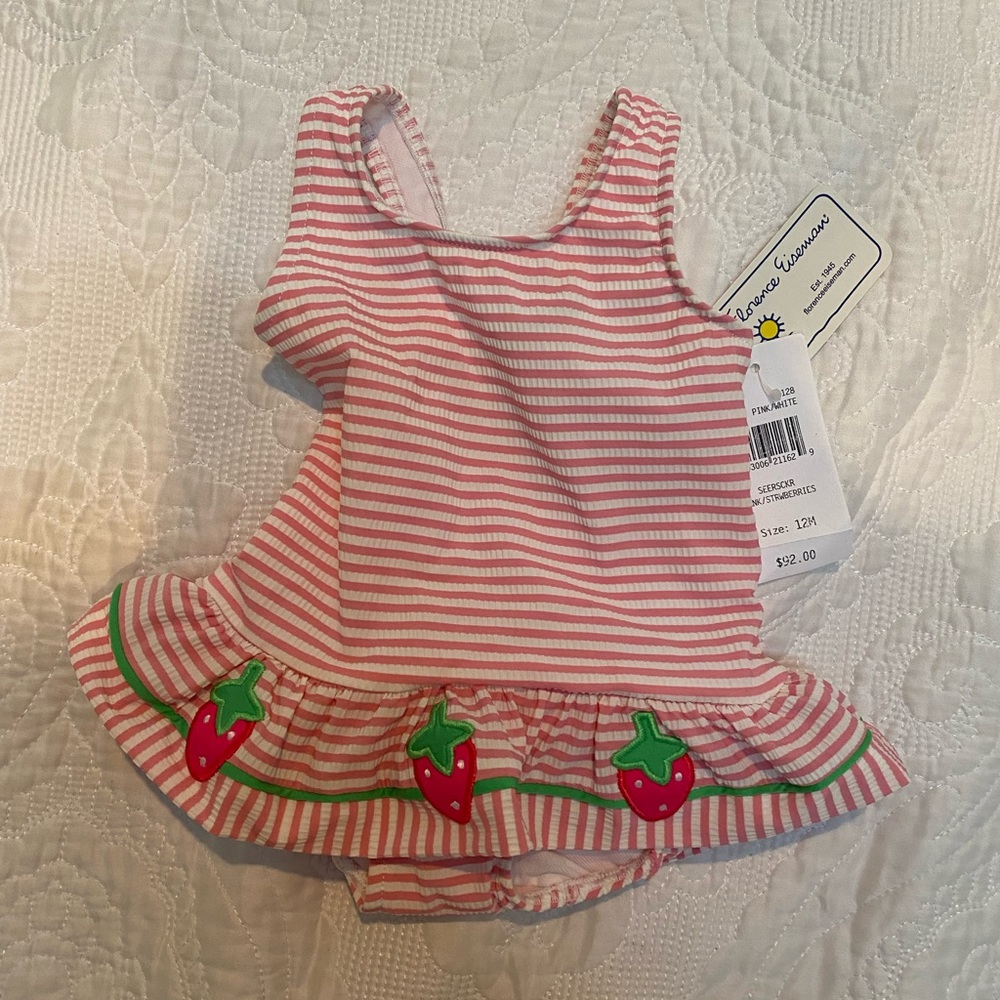 Florence Eiseman Pink and white striped 12 M bathing suit